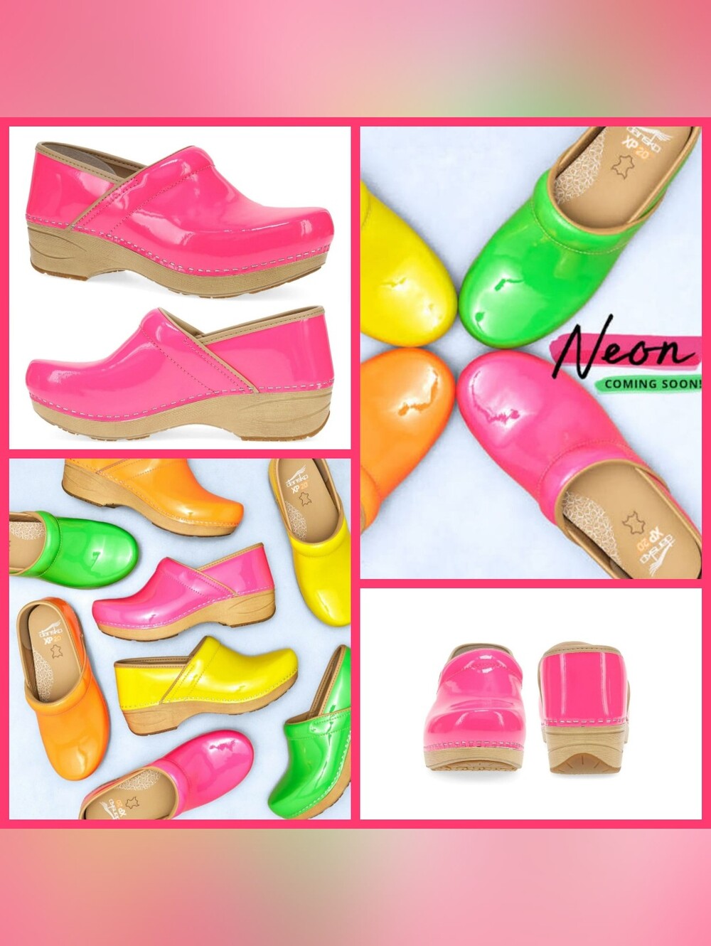 PiNK Neon Dansko XP Pro Clogs Glossy Patent Leather Festive Spunky Bright Fun 💗